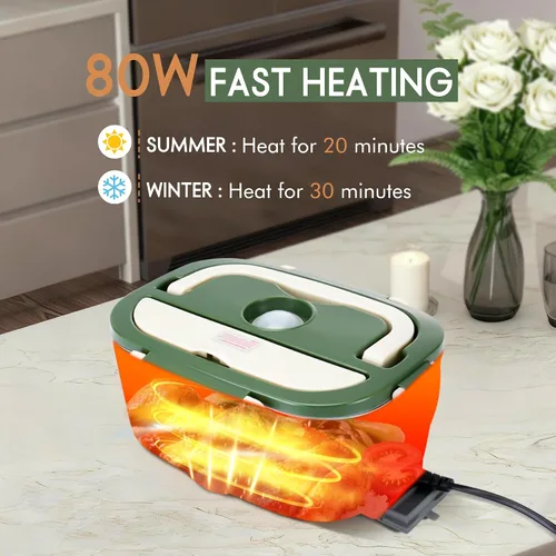 Vista 4 de AOSION Fiambrera eléctrica con calefacción para adultos, lonchera térmica 4 en 1 con 2 contenedores de 1.5 litros, 80 W lonchera Eléctrica Portátil