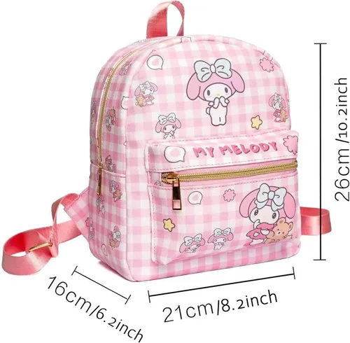Vista 3 de Roffatide Anime Cinnamoroll Mochila Mini Cute Cartoon Daily Travel Bag All Over Impreso a cuadros Mochila de viaje senderismo mochila azul, LYB14001