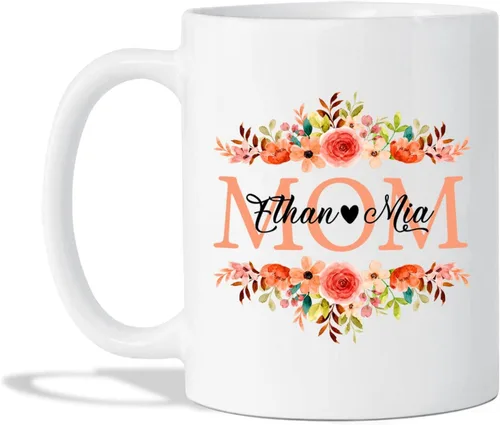 Vista 16 de Taza de café con nombre personalizado "Best Mom Ever", regalos para cumpleaños, regalos de niños, taza de café floral personalizada, regalo