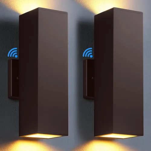 Vista 17 de SHIMR Luces de pared para exteriores modernas al atardecer al amanecer, aplique exterior cuadrado negro mate con bombillas incluidas, iluminación