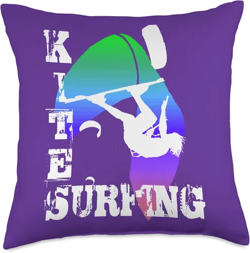Vista 4 de Kitesurf Gifts and Surf Lover Tees by taiche Surfing with Freestyle Kitesurfer and Kite 16 Throw Pillow, 16x16, Multicolor
