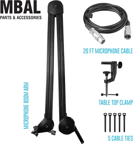 Vista 2 de AxcessAbles - Brazo de brazo de micrófono resistente de 3.3 pies con cable XLR de 6 pies y lazos, capacidad de 5 libras, soporte de escritorio