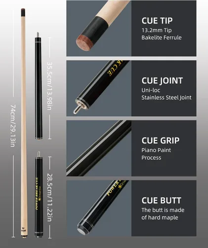Vista 2 de CRICAL Pool Cue Set, 58" Pro Taper Carbon Fiber Playing Stick with 12.5mm Tip, 3/8×8 Joint, 54.3" Maple Jump Break Stick with 13.5mm Bakelite Tip