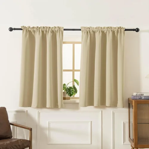 Vista 39 de Pickluc Cortina opaca de cocina de 20 pulgadas de largo, con bolsillo para barra, cortinas para ventanas pequeñas en sala de estar, sótano Beige