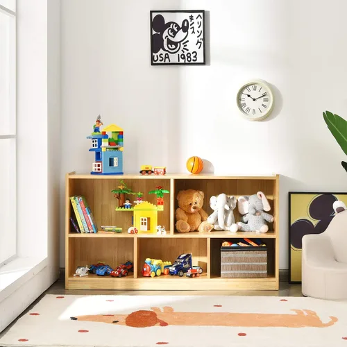 Vista 2 de Costzon Estantería de 2 estantes para niños, organizador de almacenamiento de juguetes de madera para libros y juguetes, estantería Montessori de 5
