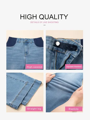 Vista 5 de BLENCOT - Pantalones de maternidad para mujer de cintura alta, pierna ancha y elástica de mezclilla, ropa de embarazo
