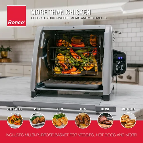 Vista 4 de Ronco Horno asador de encimera digital platino 6000, capacidad de 12 libras El pollo asado se cocina perfectamente, 3 funciones: asador, sear