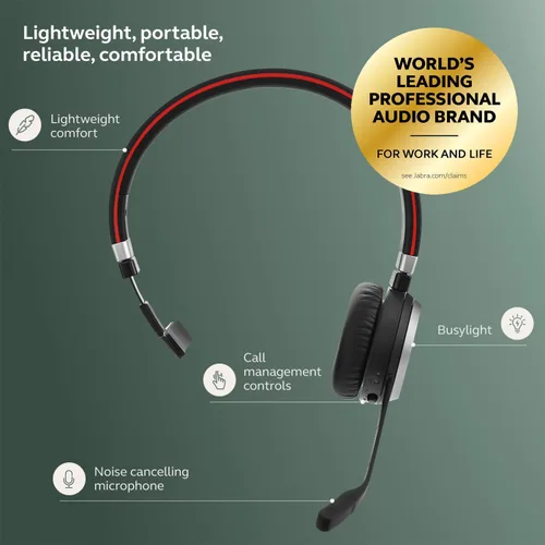 Vista 3 de Jabra Evolve 65 SE - Auriculares inalámbricos mono - Auriculares Bluetooth con micrófono de cancelación de ruido, batería de larga duración
