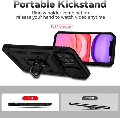Vista 7 de Funda para iPhone 11 Pro con cubierta para lente de cámara, protector de pantalla HD, doble capa de protección contra caídas de grado militar