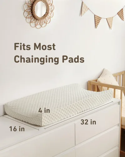 Vista 4 de Babebay Funda para cambiador, fundas de felpa ultra suaves de lunares minky para cambiadores para bebés, niños y niñas, transpirable, paquete de 2