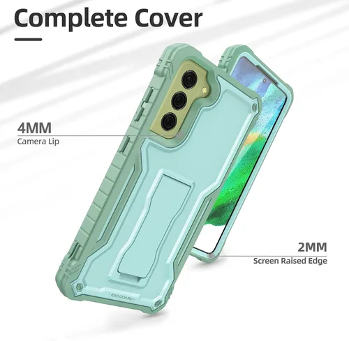 Vista 3 de ExoGuard Funda para Samsung Galaxy S21 FE, funda de goma a prueba de golpes de cuerpo completo con protector de pantalla de vidrio templado y Verde