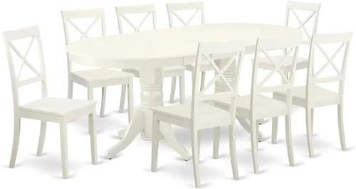 Vista 17 de East West Furniture VABO7-LWH-W - Juego de comedor de 7 piezas compuesto por una mesa de comedor ovalada con hojas de mariposa y 6 sillas de asiento