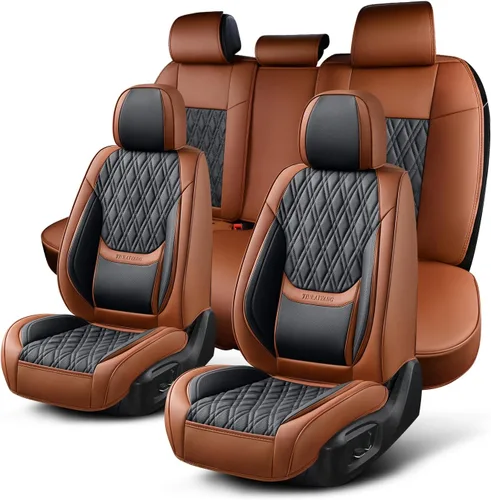 Vista 10 de Fundas de asiento delantero de automóvil, par de fundas de asiento delantero de cuero transpirable con reposacabezas, funda universal de asiento