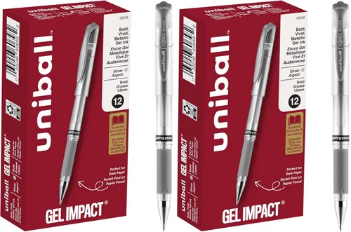 Vista 9 de Uniball Signo - Bolígrafos de impacto de gel, punta gruesa (0.039 pulgadas), plateado metálico, paquete de 12