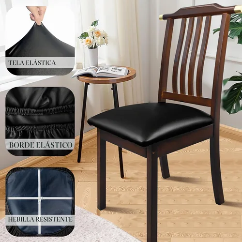 Vista 5 de Juego de 2 fundas de asiento para sillas de comedor de cuero PU, fundas impermeables para sillas de cocina, funda elástica para sillas