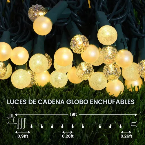 Vista 4 de Luces de Cadena con Globos, 70 Luces LED de Bolas Mixtas Enchufables con Certificación UL, Luces de Árbol de Navidad de 19 Pies, Luces de Hadas