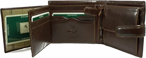 Vista 4 de Visconti Monza - Cartera italiana esmaltada de piel suave con 5 pliegues cuádruples, Marrón