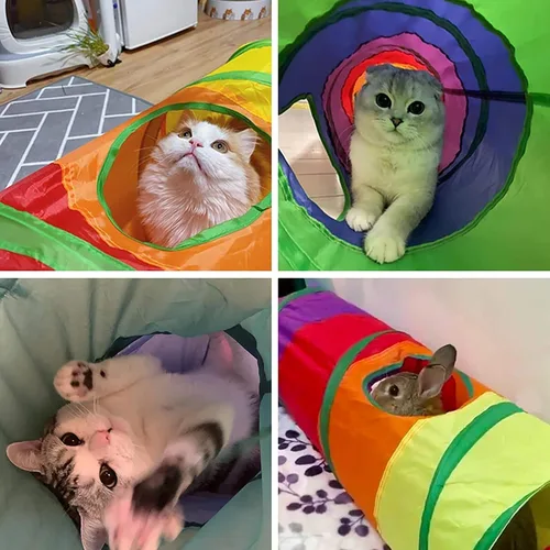 Vista 5 de Juego de túnel en S y cuerda masticable plegable y duradera, juguete interactivo para gatitos de interior para juego activo