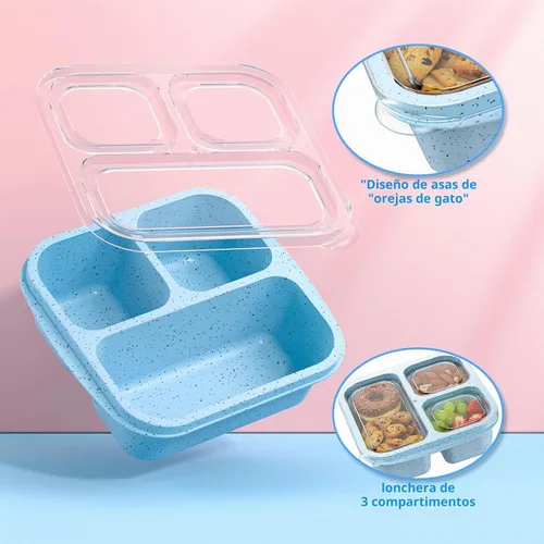 Vista 5 de Cajas de aperitivos (paquete de 3) – Cajas Bento apilables con 3 compartimentos, recipientes de preparación de comidas reutilizables, recipientes