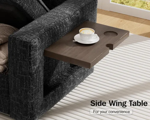 Vista 9 de Vipbear Sofá cama modular en forma de L de 7 asientos con otomana/cama extraíble/respaldo reclinable/puertos USB/mesa/luz LED/asiento de Negro