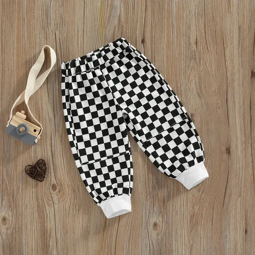Vista 4 de Pantalones deportivos de algodón con estampado a cuadros para bebés y niñas pequeños