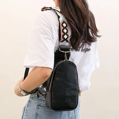 Vista 3 de Bolso bandolera para mujer, bolso cruzado de cuero de moda, bolso de mensajero, bolso de mano para mujer, tamaño mediano, color negro