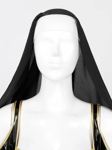 Vista 5 de Manyakai Disfraz de monjas metálicas brillantes para mujer disfraz de fiesta con diadema para discoteca