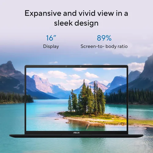 Vista 7 de ASUS Vivobook 16 Laptop, 16” WUXGA 60Hz Display, Qualcomm Snapdragon X, Qualcomm Adreno GPU, 16GB RAM, 512GB SSD, Windows 11, Quiet Blue Azul