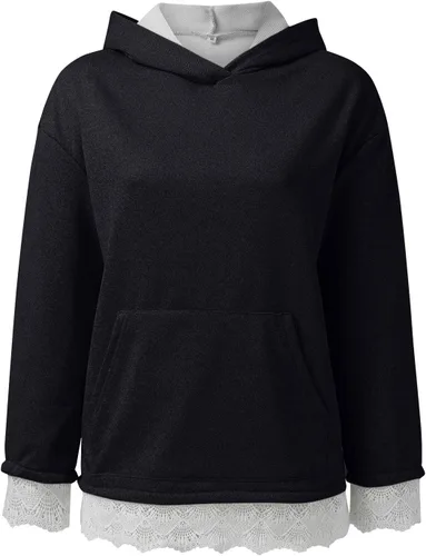 Vista 3 de wjiNFDFG Solid Hoodie Women's CasualSsolid Color Lace Edge Hooded Sweater Women's Sweater Pullover