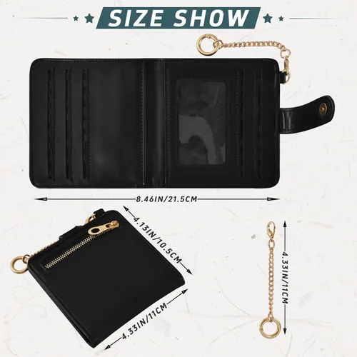 Vista 3 de Sinestour Black print Small Wallet for Women RFID Blocking Leather Bifold Small Purse with ID Window Card Holder Zipper Coin Pocket, Compact Credit