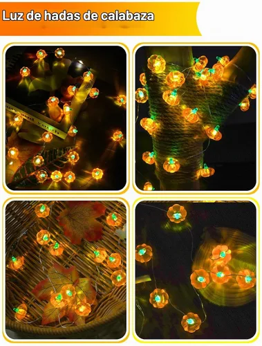 Vista 7 de Paquete de 2 guirnaldas de 30 luces LED de calabaza para decoración de otoño, funciona