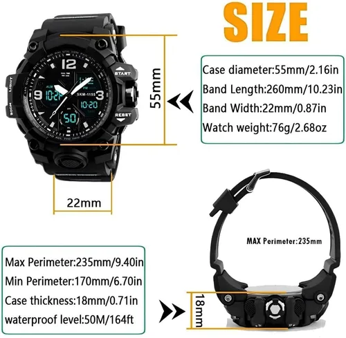 Vista 6 de LYMFHCH Reloj deportivo analógico para hombre Reloj digital militar LED