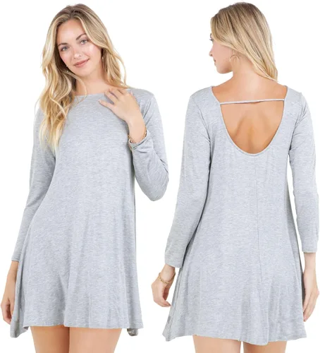 Vista 9 de Azules Vestido tipo túnica de manga larga para mujer, casual, cuello barco, con espalda redonda