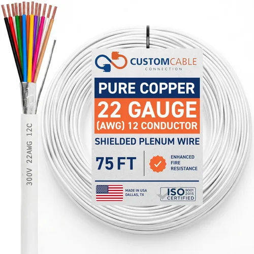 Vista 40 de Cable CMP Plenum blindado trenzado de conexión de cable, cable de bajo voltaje CL3P listado por UL, 22 AWG 2 conductores, carrete de 500 pies, blanco