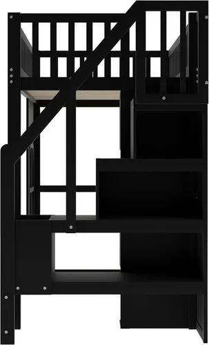 Vista 8 de Playhouse Wood Twin Size Loft Bed with Storage Staircase, Desk, Shelves