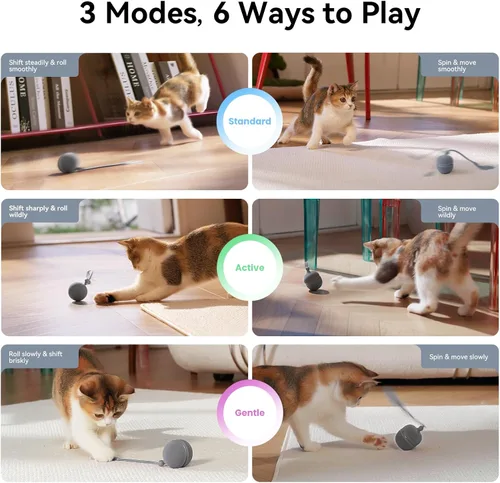 Vista 3 de Cheerble Juguetes interactivos 2 en 1 para gatos de interior – Wicked Ball Duo2 juguete automático para gatos, carcasas intercambiables duales, bola