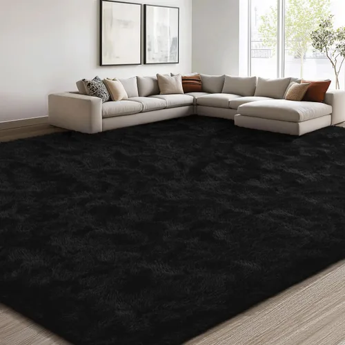 Vista 98 de EVOIONOS Alfombra Redonda Negra para Dormitorio, 4x4 Pies Alfombra de Área Circular Suave y Esponjosa para Sala de Estar, Alfombra Circular de Felpa