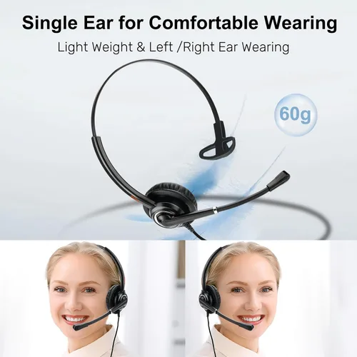 Vista 7 de Auriculares USB con micrófono para oficina centro de llamadas telefónico, auriculares USB-A ligeros de 1 oreja con micrófono con cancelación