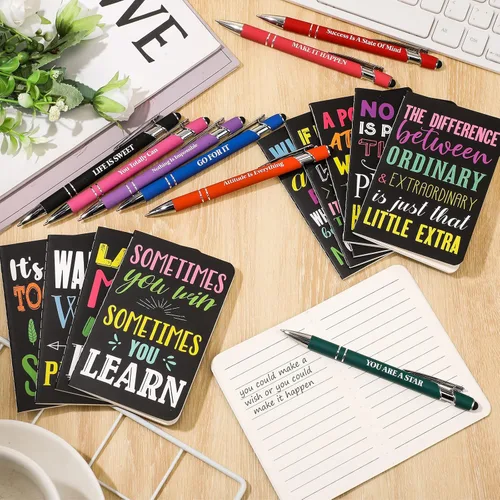 Vista 4 de 60 bolígrafos inspiradores con citas de tinta negra, cuaderno motivacional, bloc de notas inspiradoras, mini cuadernos de bolsillo, bolígrafos