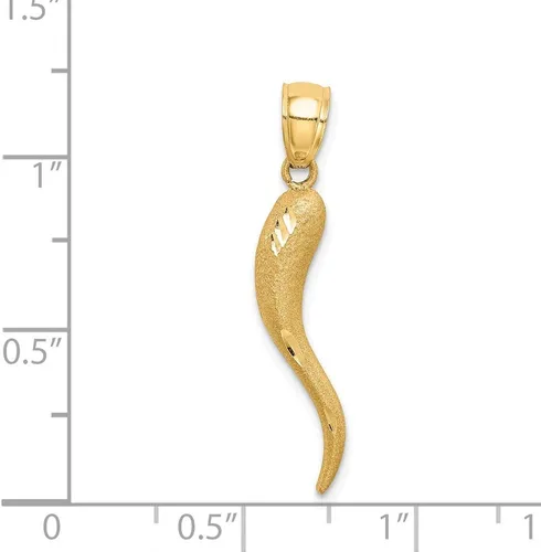 Vista 3 de Colgante de oro amarillo de 14 quilates con corte de diamante sólido Cornicello italiano 1181in x 0197in