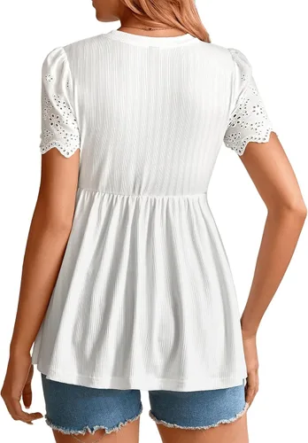 Vista 2 de Verdusa Camiseta de maternidad de manga corta con péplum festoneado para mujer