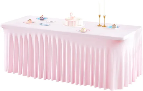 Vista 49 de Paquete de 1 manteles azul bebé para mesas rectangulares de 4 pies, cubiertas de mesa de spandex elástico de una pieza resistentes a las arrugas