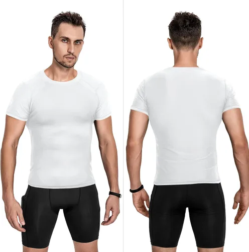 Vista 2 de Niksa Camisetas de compresión para hombre, paquete de 5, camisetas de compresión atlética de manga corta para entrenamiento fresco y seco