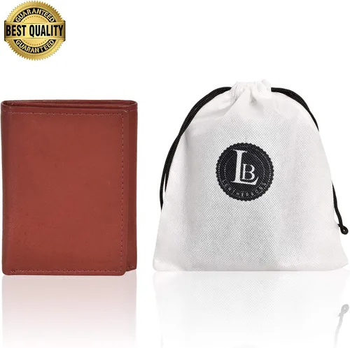 Vista 2 de LB LEATHERBOSS Billetera compacta delgada y compacta con bolsillo para monedas y identificación para niños, Borgoña, Billetera triple