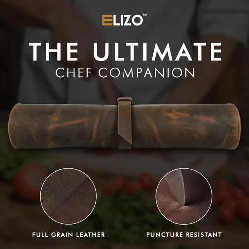 Vista 6 de ELIZO Rollo de Cuchillos de Cuero Bolsa para Cuchillos de Chef Rollo de Cuchillos de Chef Profesional Bolsa de Almacenamiento de Viaje Estuche