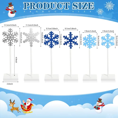Vista 2 de Sawysine 6 piezas de centro de mesa de copo de nieve de madera de Navidad, decoración de copo de nieve, letrero alto de bloque de pie para chimenea