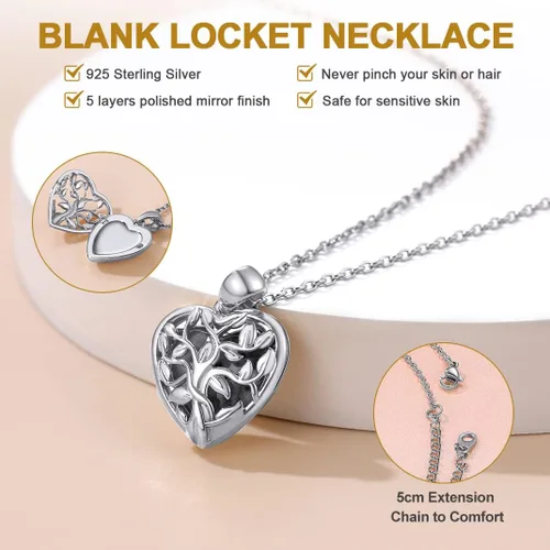 Vista 3 de GOLDCHIC JEWELRY Collar con medallón de plata de ley 925 con forma de corazón para fotos para mujeres y niñas, piedra de nacimientoárbol