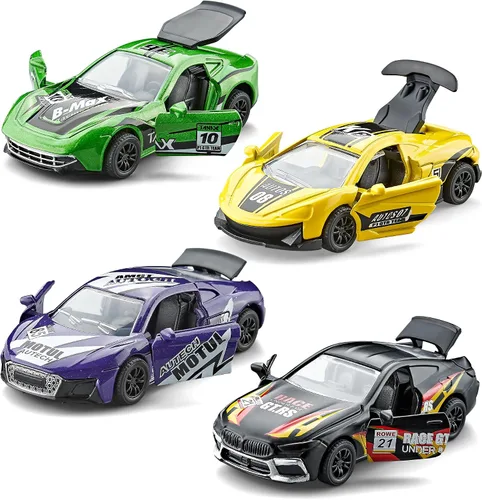 Vista 11 de KIDAMI Juego de Coches y Autobuses de Juguete de Metal Fundido a Presión, Escala 1:64, Vehículos de Autobús Urbano de Dos Pisos, Coches de Retroceso