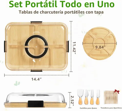 Vista 2 de SAKAMOSH Tabla de embutidos portátil con tapa, juego de 2 tablas