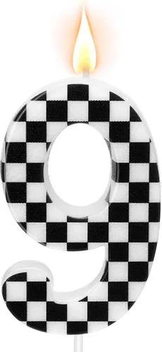 Vista 15 de Velas temáticas de autos de carreras para cumpleaños, velas numeradas número 0 a cuadros, decoración de pastel a cuadros en blanco y negro, adorno